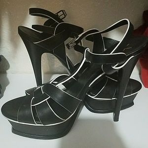 YSL 5 inch heels. black and white trim
